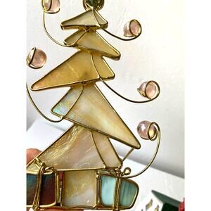 vintage stained glass and metal tree votive candle holder marbles.